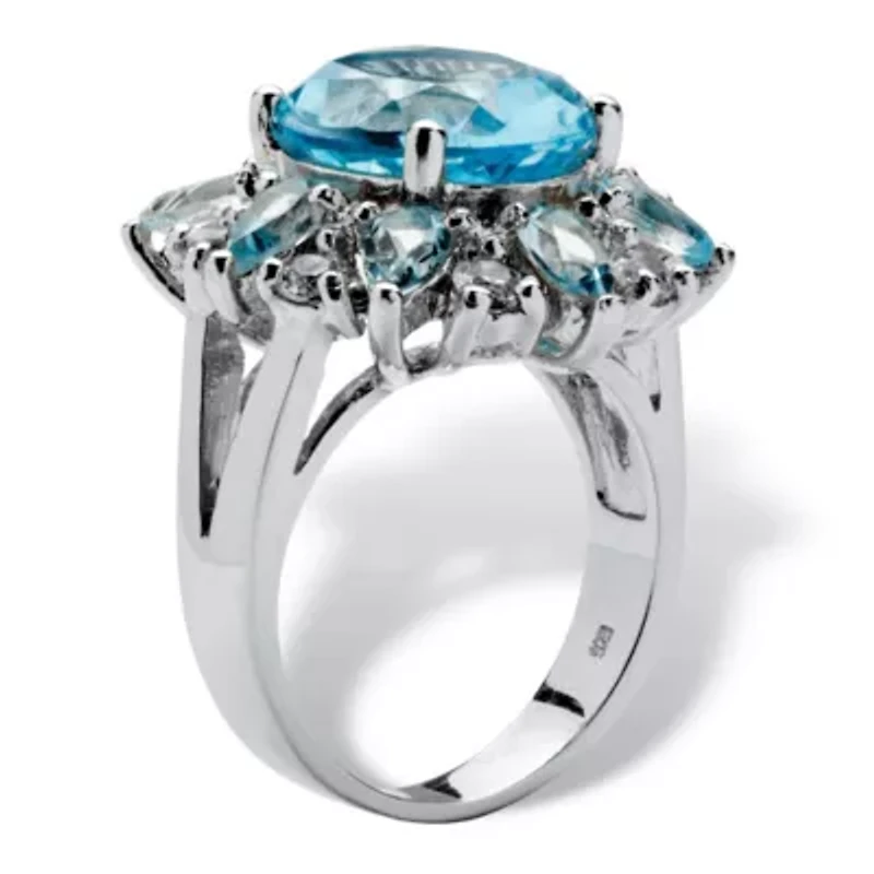8.60 TCW Oval-Cut Genuine Blue and White Topaz Ring