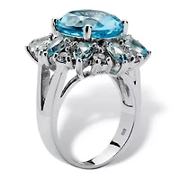 8.60 TCW Oval-Cut Genuine Blue and White Topaz Ring