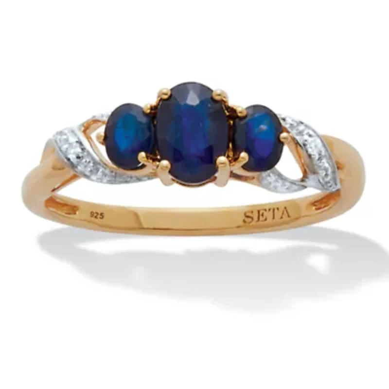 .93 TCW Oval Sapphire 18K Gold-Plated Sterling Silver Ring