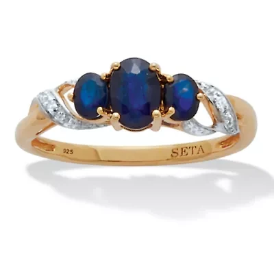 .93 TCW Oval Sapphire 18K Gold-Plated Sterling Silver Ring