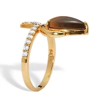 Teardrop Tiger's Eye and Cubic Zirconia 14k Gold-plated Ring