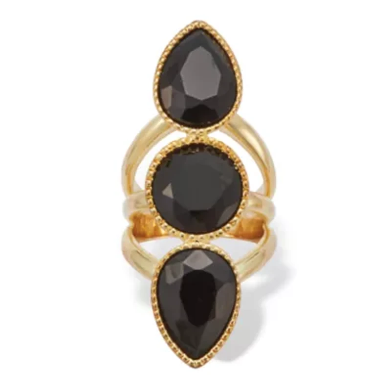 3-Stone Goldtone Onyx Cocktail Ring