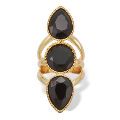 3-Stone Goldtone Onyx Cocktail Ring
