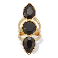 3-Stone Goldtone Onyx Cocktail Ring