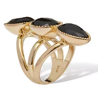 3-Stone Goldtone Onyx Cocktail Ring