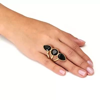3-Stone Goldtone Onyx Cocktail Ring