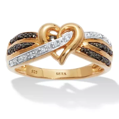 Round Diamond Gold-Plated Sterling Silver Crossover Heart Promise Ring
