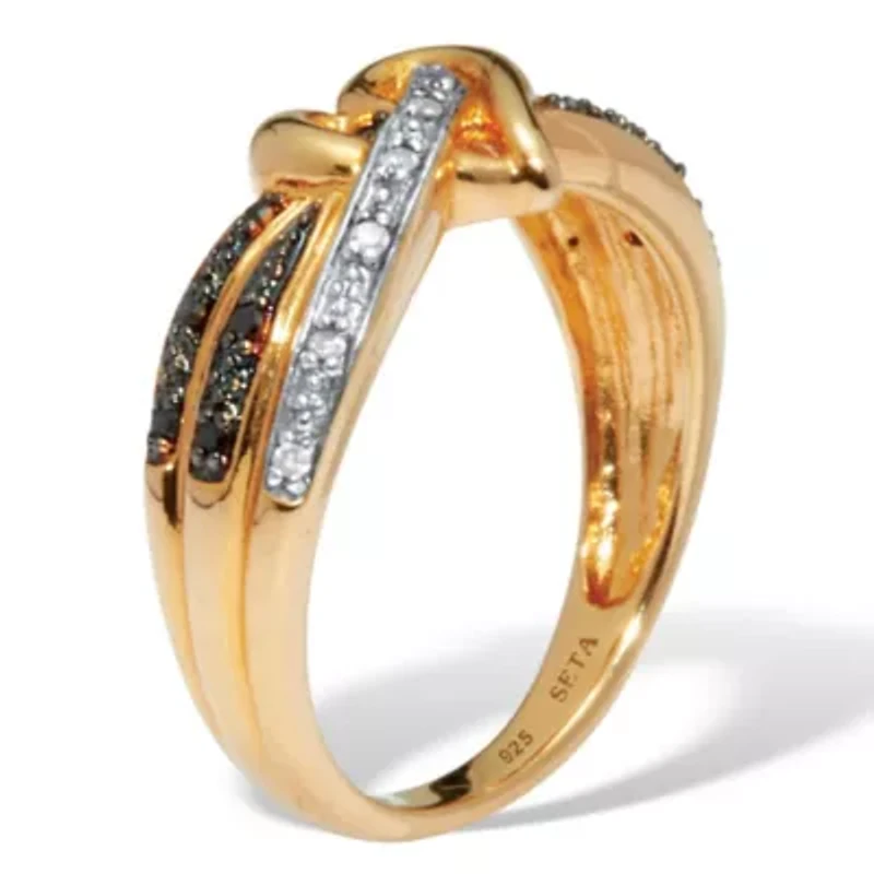 Round Diamond Gold-Plated Sterling Silver Crossover Heart Promise Ring