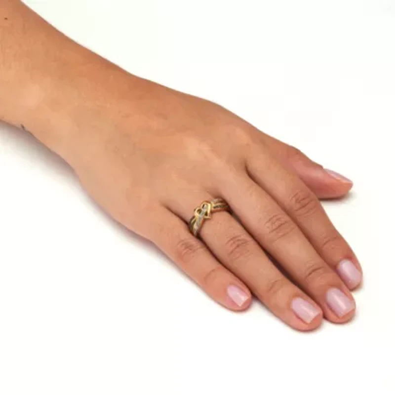 Round Diamond Gold-Plated Sterling Silver Crossover Heart Promise Ring