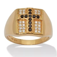 .22 TCW Men's Round Black Spinel and CZ Gold-Plated Sterling Silver Cross Ring