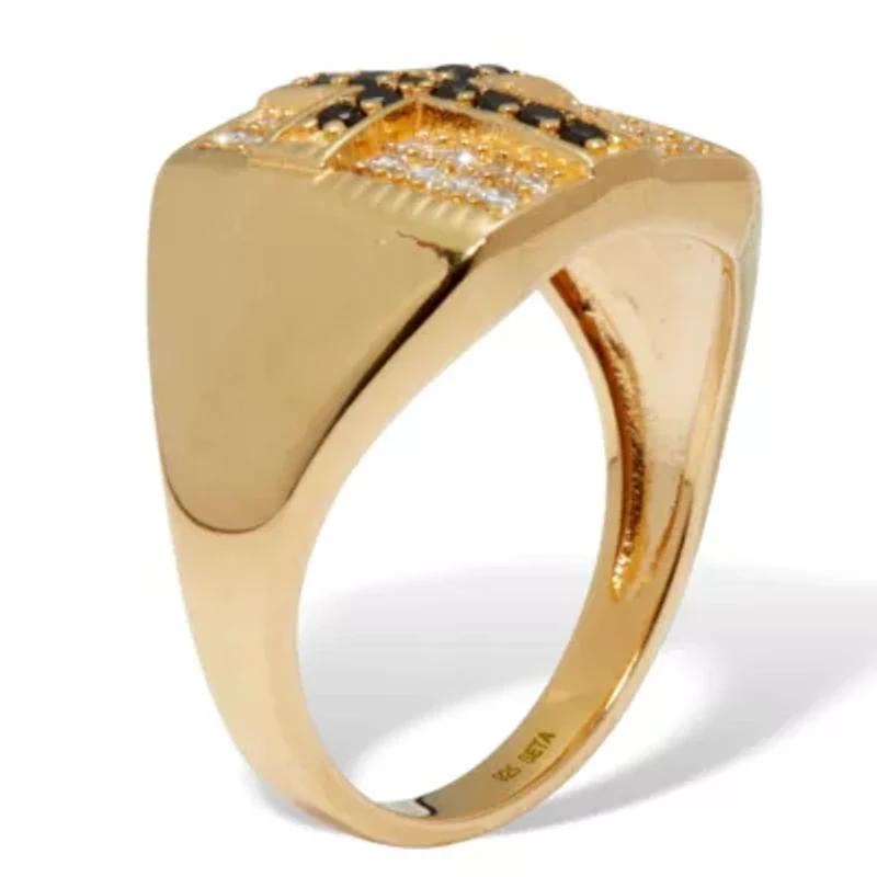 .22 TCW Men's Round Black Spinel and CZ Gold-Plated Sterling Silver Cross Ring