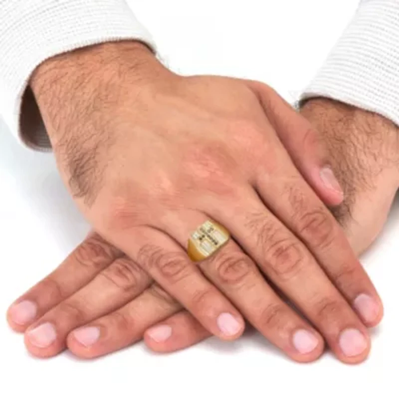 .22 TCW Men's Round Black Spinel and CZ Gold-Plated Sterling Silver Cross Ring