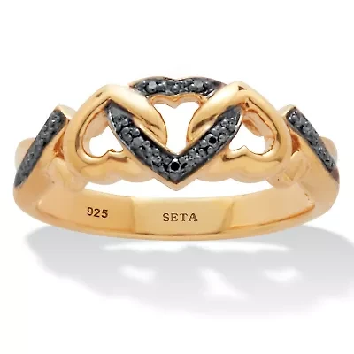 Black Diamond Accent 18K Yellow Gold-Plated Sterling Silver Hearts Promise Ring