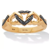 Black Diamond Accent 18K Yellow Gold-Plated Sterling Silver Hearts Promise Ring