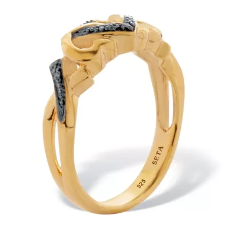 Black Diamond Accent 18K Yellow Gold-Plated Sterling Silver Hearts Promise Ring