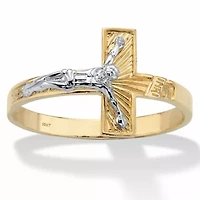 Two-Tone Textured Solid 10k Yellow and White Gold Horizontal Crucifix Ring