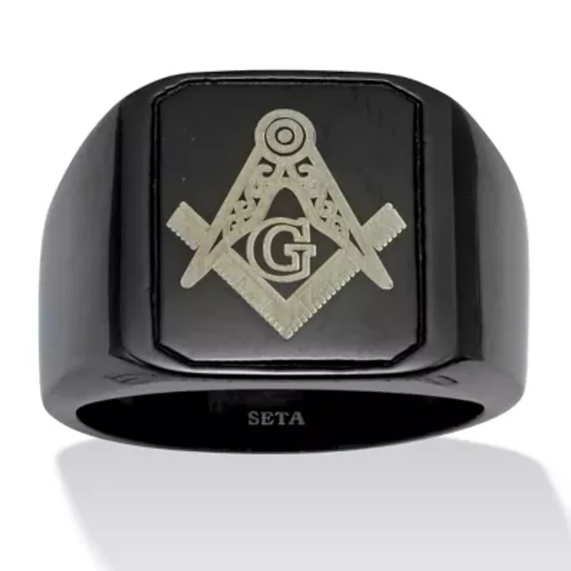 Men's Black Stainless Steel Masonic Ring