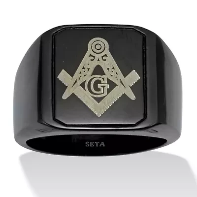 Men's Black Stainless Steel Masonic Ring