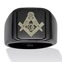 Men's Black Stainless Steel Masonic Ring