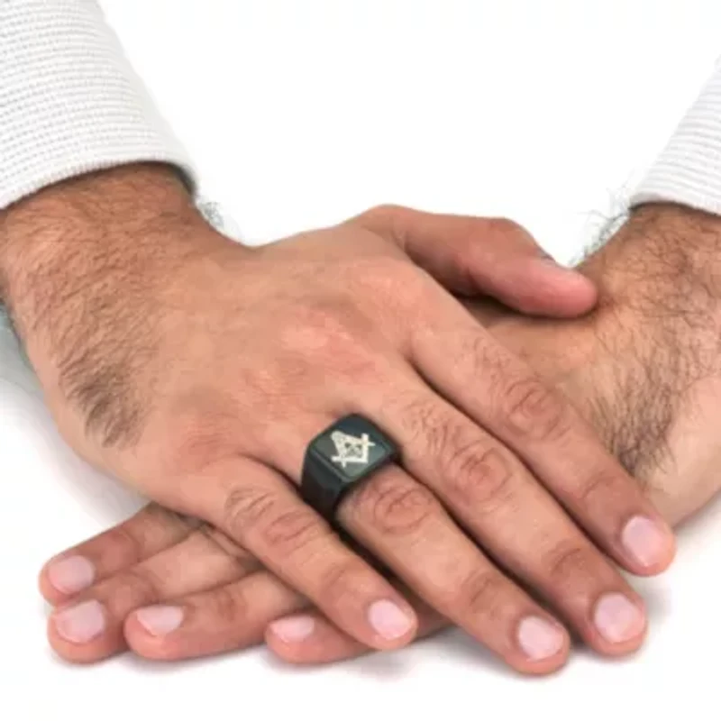 Men's Black Stainless Steel Masonic Ring
