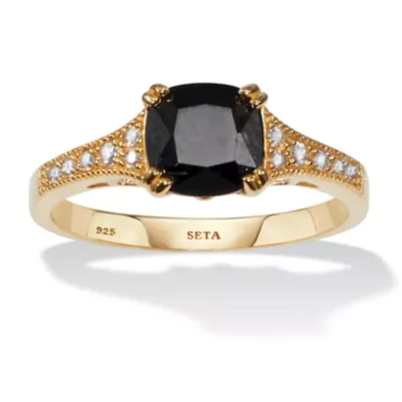 .12 TCW Cushion Cut Spinel and CZ Gold-Plated Sterling Silver Engagement Ring