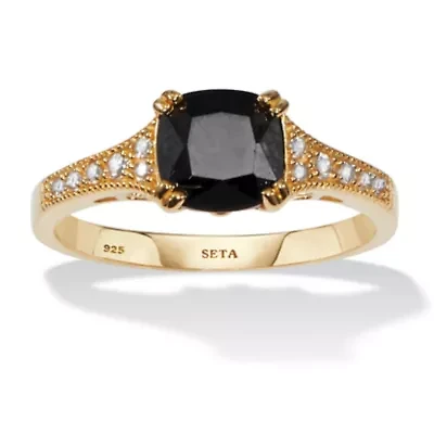 .12 TCW Cushion Cut Spinel and CZ Gold-Plated Sterling Silver Engagement Ring