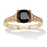 .12 TCW Cushion Cut Spinel and CZ Gold-Plated Sterling Silver Engagement Ring