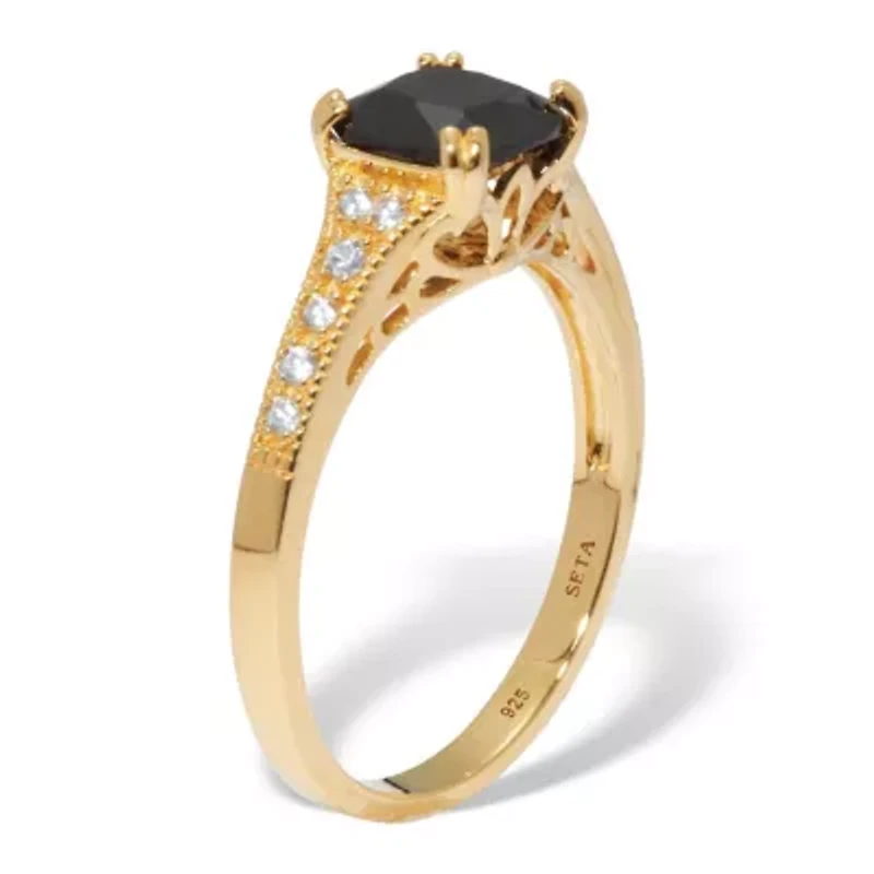 .12 TCW Cushion Cut Spinel and CZ Gold-Plated Sterling Silver Engagement Ring