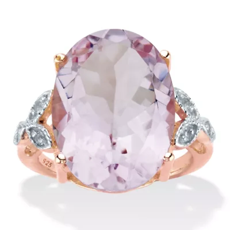 10.93 Cttw. Oval Pink Amethyst and White Topaz 14k Rose Gold-plated Silver Ring
