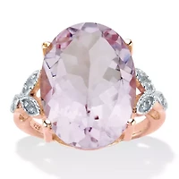 10.93 Cttw. Oval Pink Amethyst and White Topaz 14k Rose Gold-plated Silver Ring