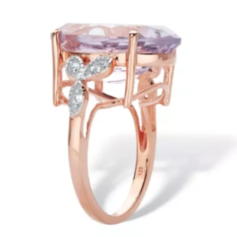 10.93 Cttw. Oval Pink Amethyst and White Topaz 14k Rose Gold-plated Silver Ring