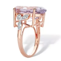 10.93 Cttw. Oval Pink Amethyst and White Topaz 14k Rose Gold-plated Silver Ring