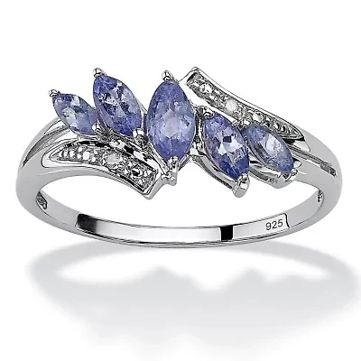 .77 TCW Genuine Purple Tanzanite with Diamond Accent Platinum-plated Silver Ring