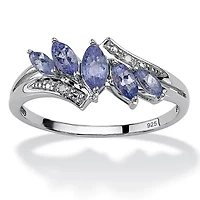 .77 TCW Genuine Purple Tanzanite with Diamond Accent Platinum-plated Silver Ring