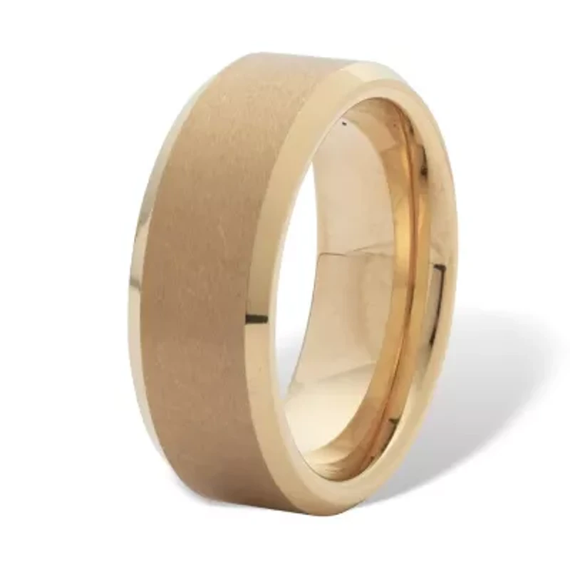 Men's Gold Ion-Plated Tungsten Brushed Finish Bevel Edge Wedding Band