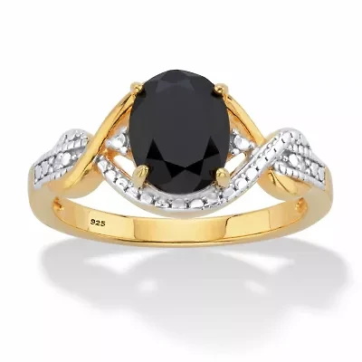 Oval-Cut Genuine Onyx and Diamond Accent Gold-Plated Silver Crossover Ring
