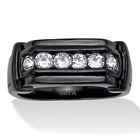 Men's Round Crystal Black Ion-Plated Stainless Steel Ring