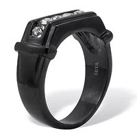 Men's Round Crystal Black Ion-Plated Stainless Steel Ring