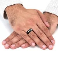Men's Round Crystal Black Ion-Plated Stainless Steel Ring