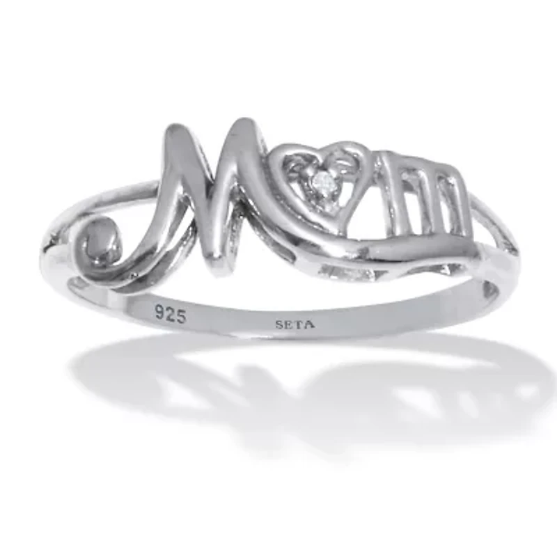 Round Diamond Accent Mom Heart Sterling Silver Ring