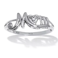 Round Diamond Accent Mom Heart Sterling Silver Ring
