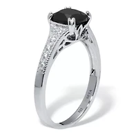 .12 TCW Cushion Black Spinel and Cubic Zirconia Sterling Silver Engagement Ring