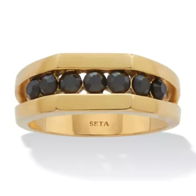 Men's Round Black Crystal Yellow Gold Ion-Plated Stainless Steel Ring