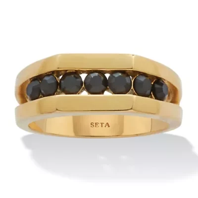 Men's Round Black Crystal Yellow Gold Ion-Plated Stainless Steel Ring