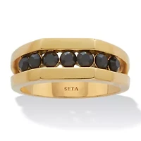 Men's Round Black Crystal Yellow Gold Ion-Plated Stainless Steel Ring