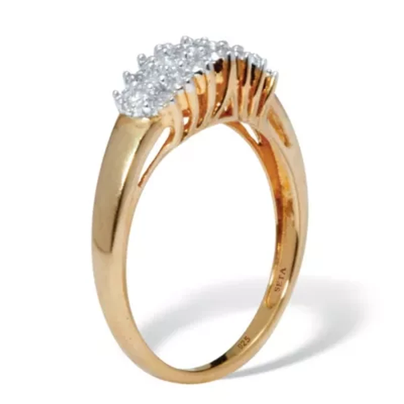 17 TCW Diamond Cluster Gold Over Silver Ring