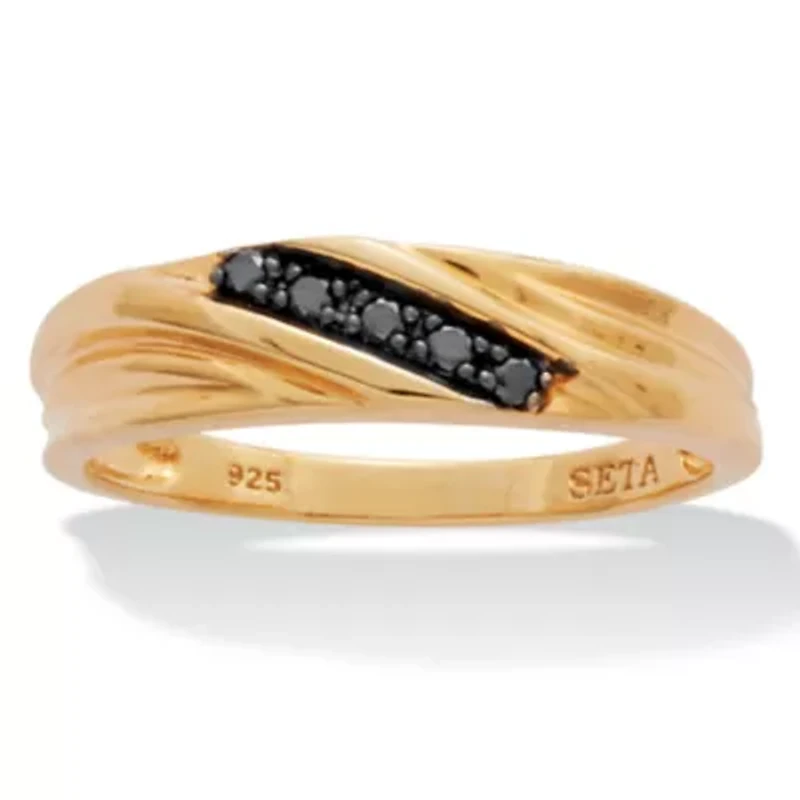 Men's .1 TCW Black Diamond Single-Row Gold Over Silver Ring