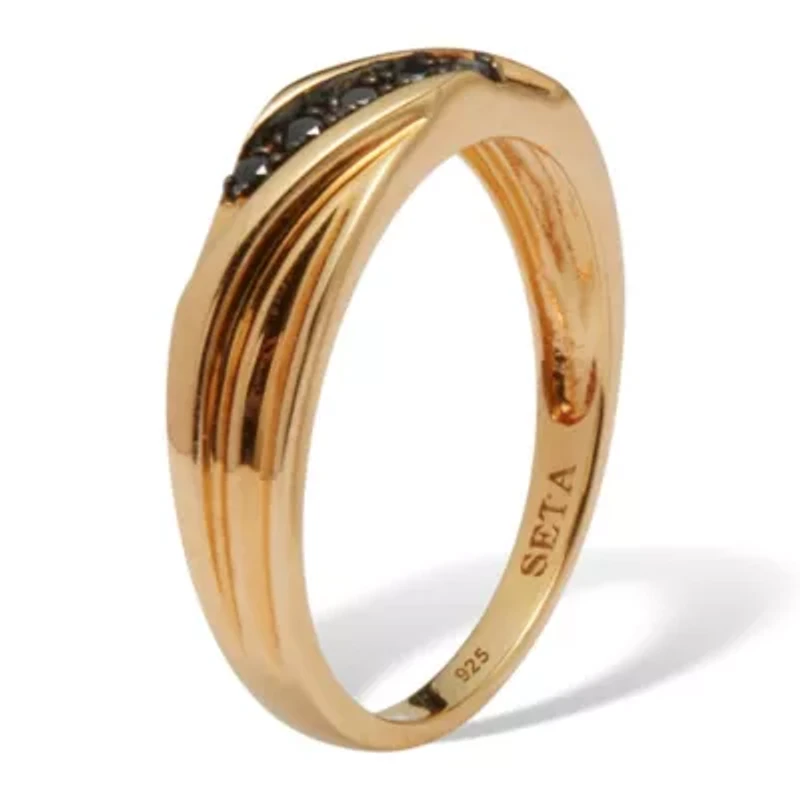 Men's .1 TCW Black Diamond Single-Row Gold Over Silver Ring