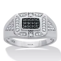 Men's .2 TCW Platinum Over Sterling Silver Black and White Diamond Square Ring