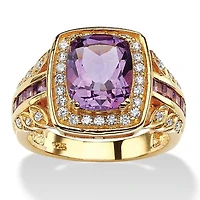 3.86 TCW Genuine Purple Amethyst and CZ 14k Gold-plated Silver Halo Ring